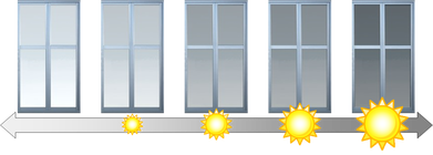 Diagram of suntuitive glass panels responding to sunlight
