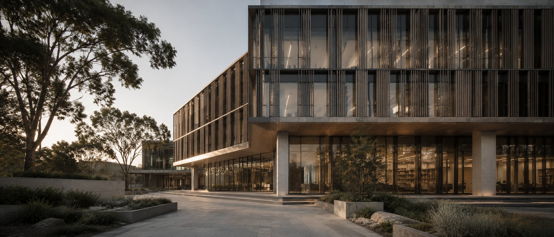 Australian commercial building with articulated façade, controlled glazing and integrated solar shading for energy compliance.