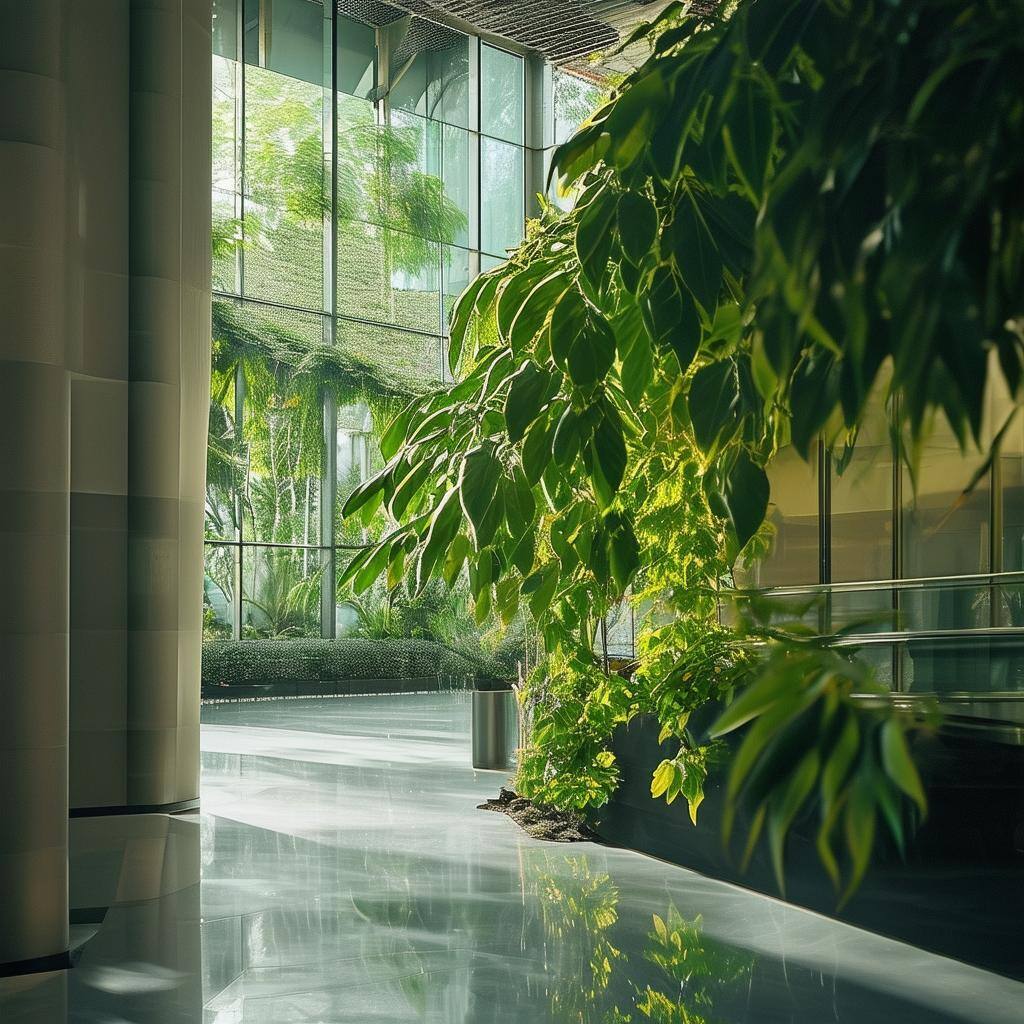 image focused on plant in building