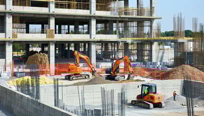 A construction site with eco-friendly materials an