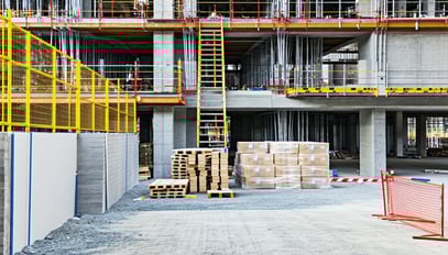 A modern construction site with sustainable buildi