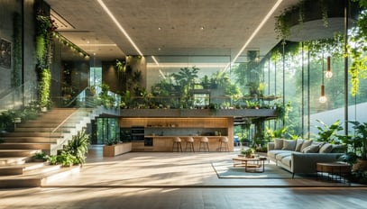 A modern, energy-efficient house bathed in natural