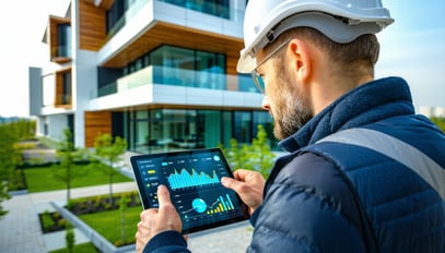 An architect examining energy consumption data on