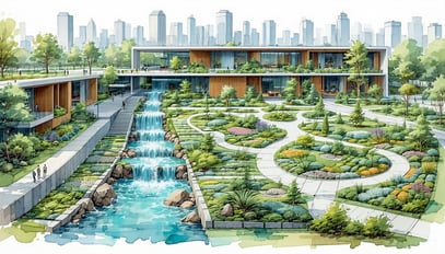 Illustration of a modern urban development incorpo