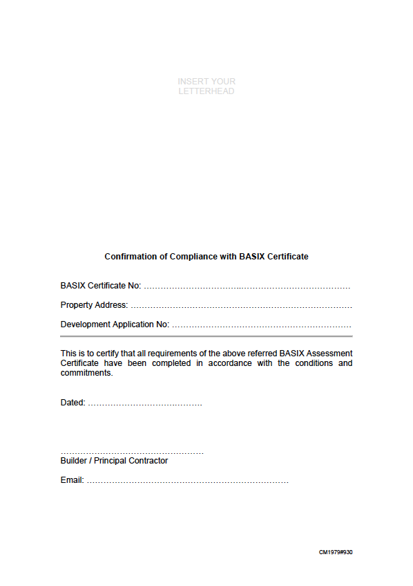 BASIX Compliance Certificate