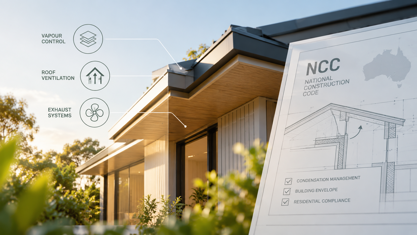 Australian residential architecture illustrating building envelope design relevant to NCC condensation management requirements