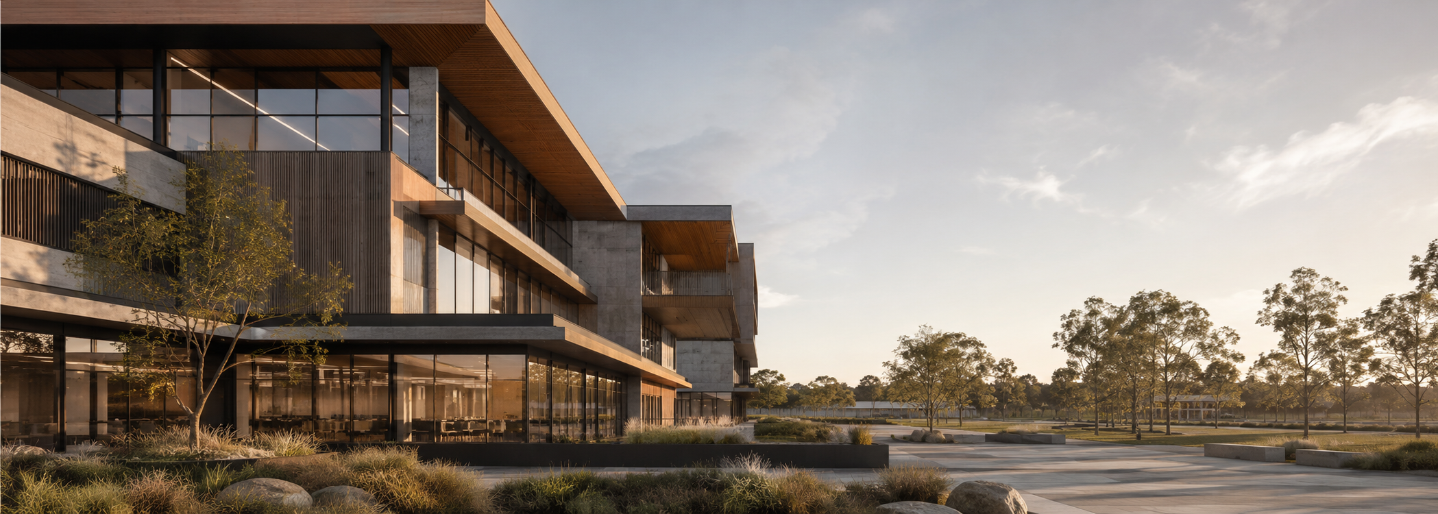 A calm commercial building interior with daylight, glazing and quiet workplace conditions representing the difference between occupant experience and operational performance.