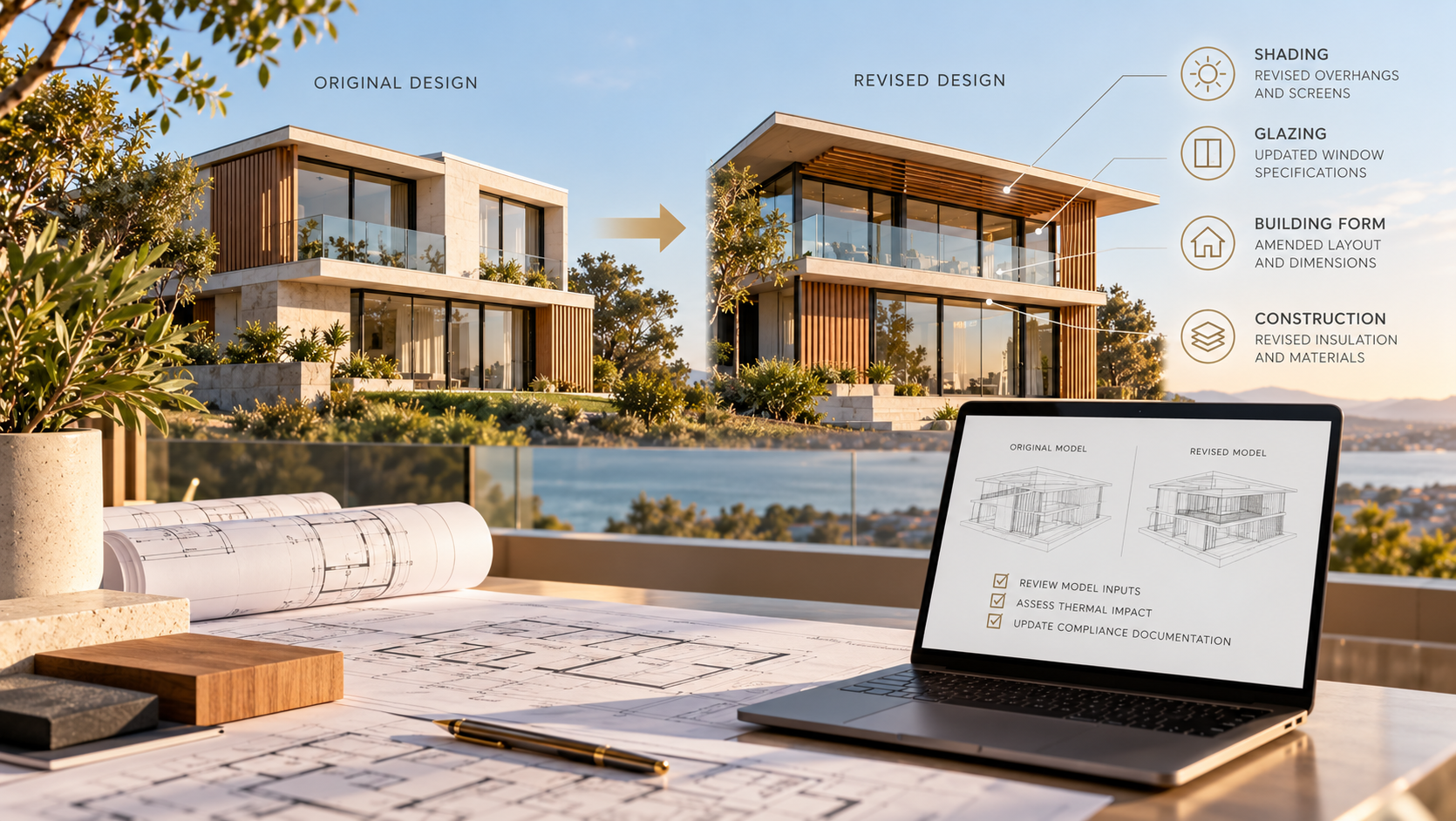 Contemporary Australian residential design showing architectural modifications to glazing, shading and building form relevant to VURB reassessment.