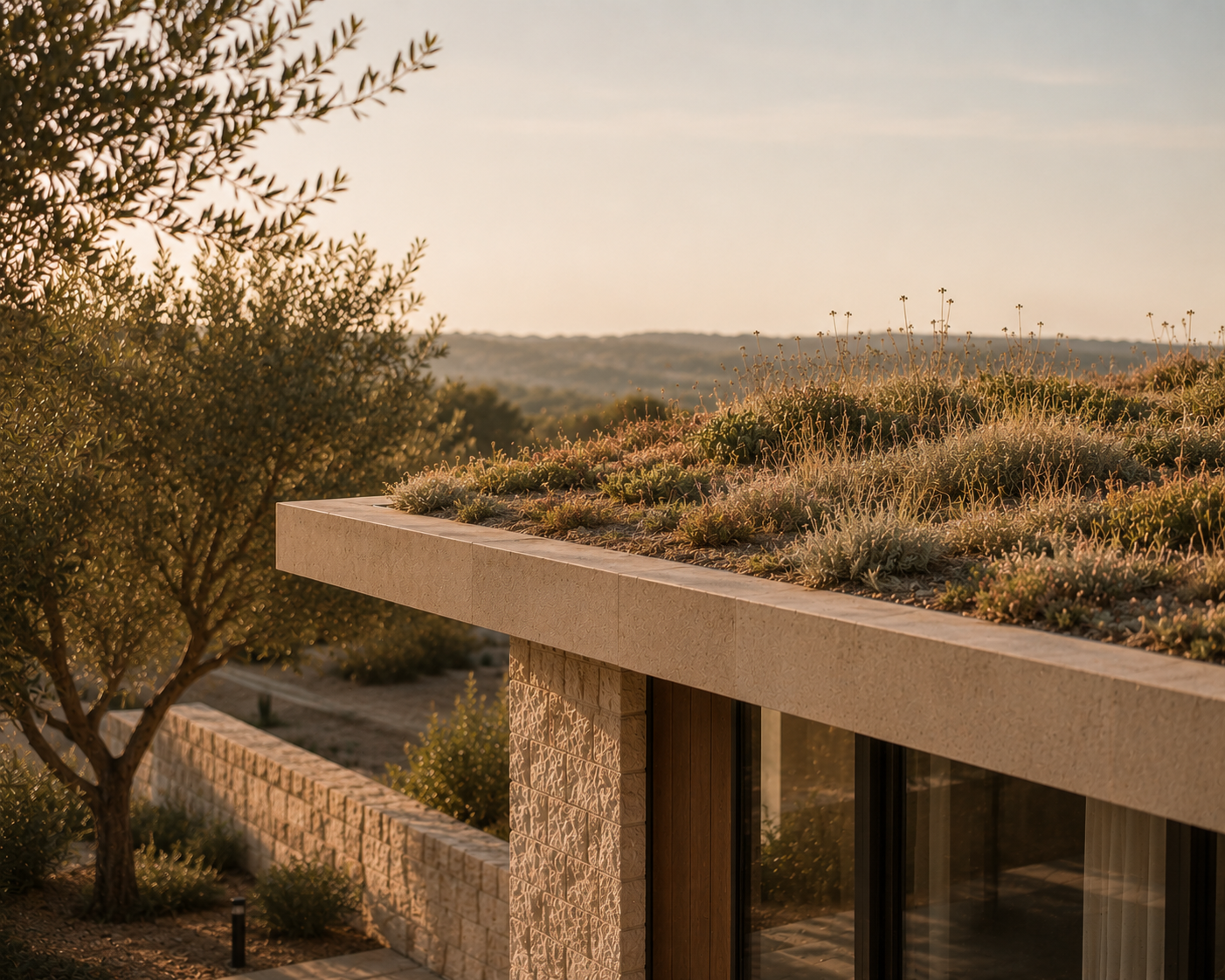 Golden Hour onto a Modern Architectural Home