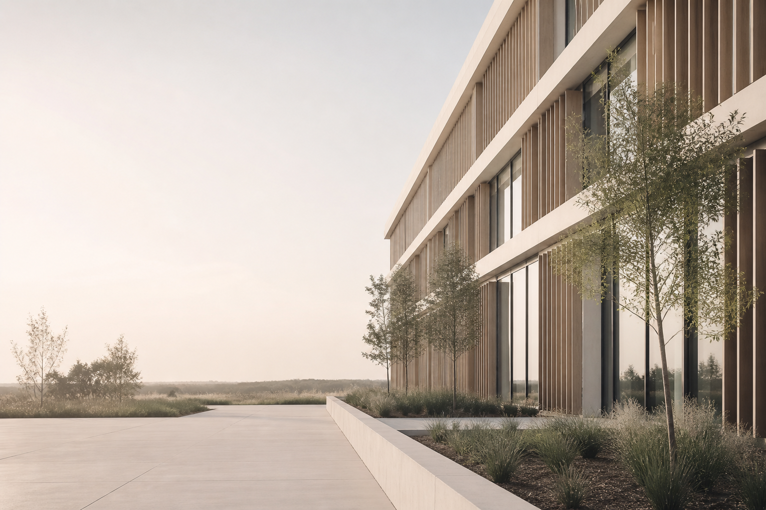 modern commercial building with passive shading and soft natural light representing high performance NABERS design