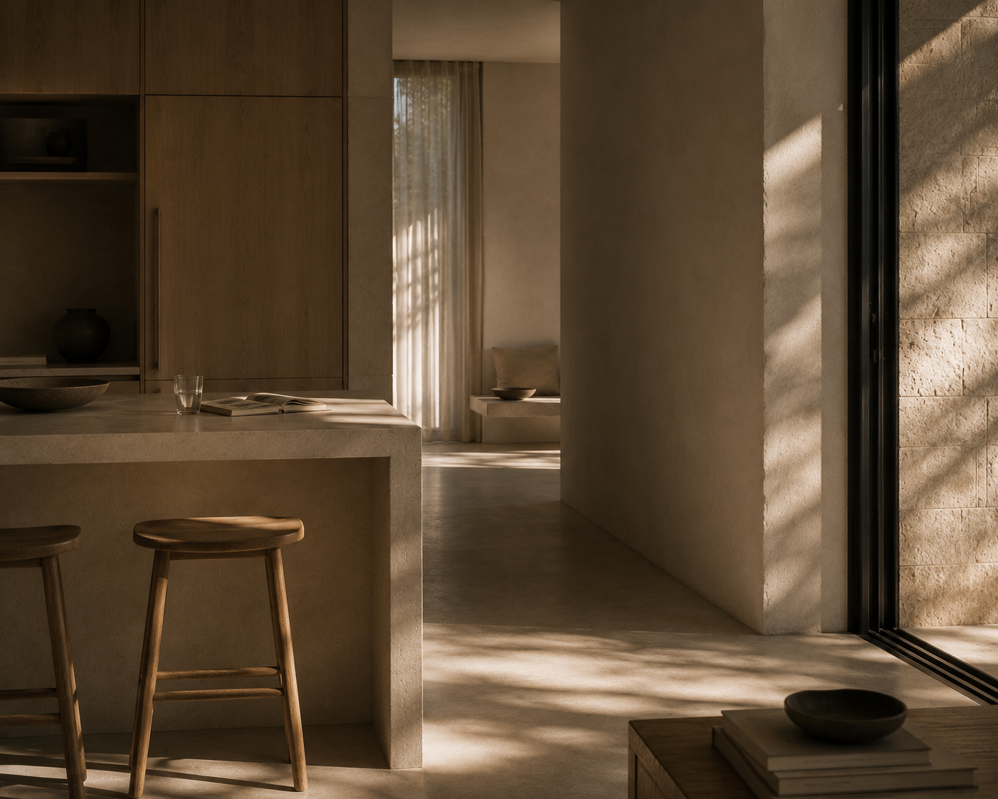 Serene minimal Kitchen in sunlight